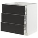 Black kitchen cabinet with 3 drawers, sleek design in melamine foil, full-extension drawers.