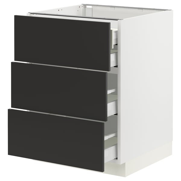 Ikea SEKTION cabinet with three black nickebo drawers, modern design.
