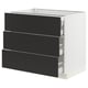 Black SEKTION kitchen drawers, modern, modular, minimalist design, three drawers, sleek handles.