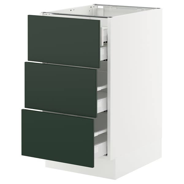 SEKTION kitchen cabinet with 3 green drawers, modern design, white frame.