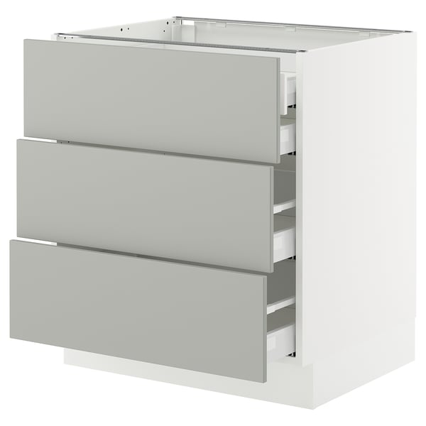Ikea SEKTION kitchen unit, light gray, three drawers, white.
