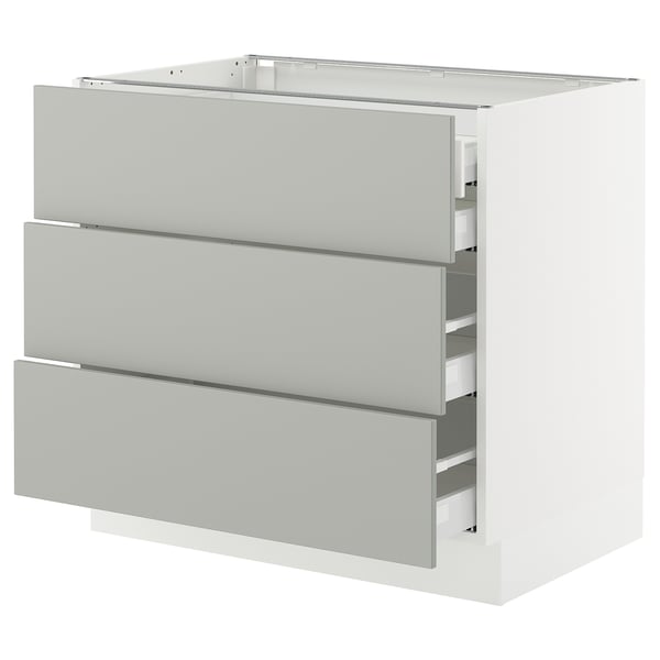 Ikea SEKTION kitchen unit, light grey, three drawers, modern design.