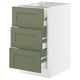 SEKTION kitchen cabinet with three green axstad drawers, modern design.