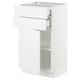 SEKTION white kitchen cabinet with adjustable shelves and soft-closing drawers.