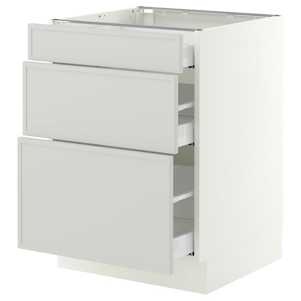SEKTION / MAXIMERA Base cabinet with 3 drawers, white/Aspudden light grey, 61x61x76 cm