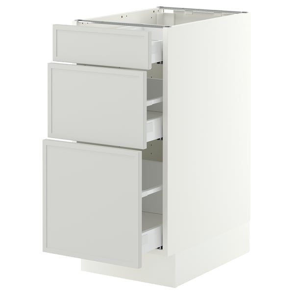 SEKTION / MAXIMERA Base cabinet with 3 drawers, white/Aspudden light grey, 38x61x76 cm