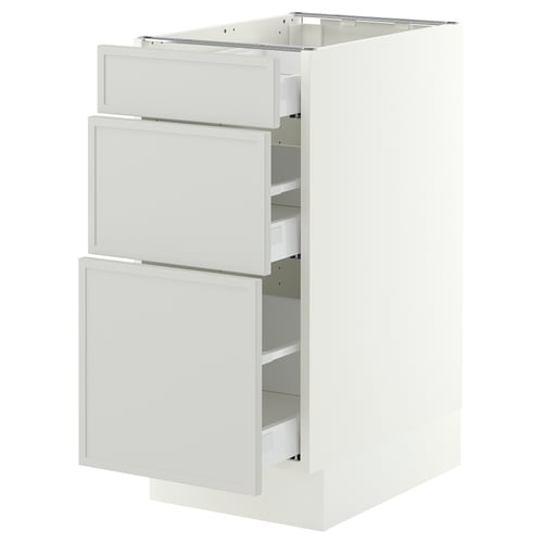 SEKTION / MAXIMERA Base cabinet with 3 drawers, white/Aspudden light grey, 38x61x76 cm