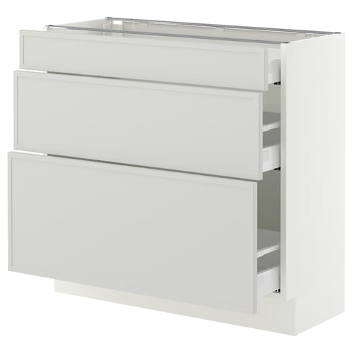 SEKTION / MAXIMERA Base cabinet with 3 drawers, white/Aspudden light grey, 91x37x76 cm