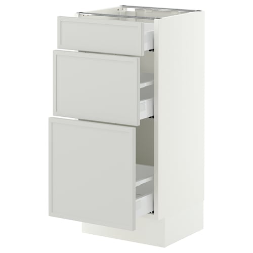 SEKTION / MAXIMERA Base cabinet with 3 drawers, white/Aspudden light grey, 38x37x76 cm