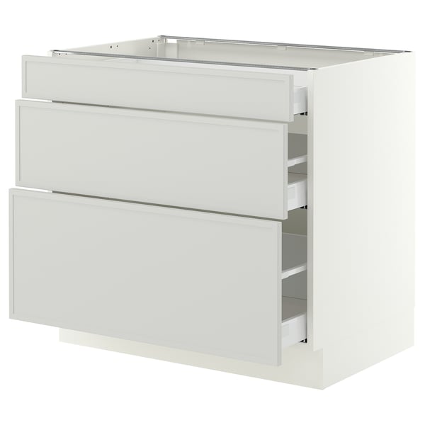 SEKTION / MAXIMERA Base cabinet with 3 drawers, white/Aspudden light grey, 91x61x76 cm