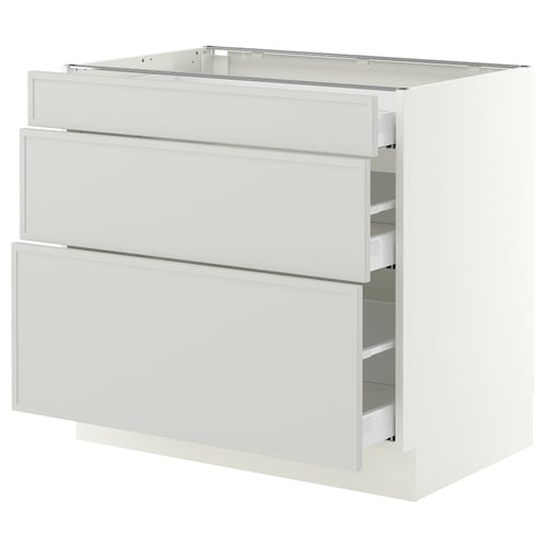 SEKTION / MAXIMERA Base cabinet with 3 drawers, white/Aspudden light grey, 91x61x76 cm