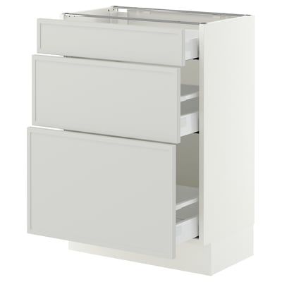 SEKTION / MAXIMERA Base cabinet with 3 drawers, white/Aspudden light grey, 61x37x76 cm