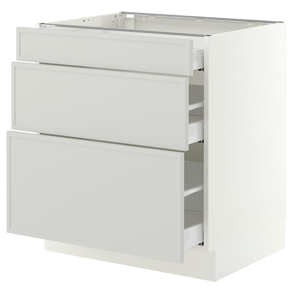 SEKTION / MAXIMERA Base cabinet with 3 drawers, white/Aspudden light grey, 76x61x76 cm