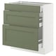 Ikea SEKTION kitchen unit in green with three drawers.