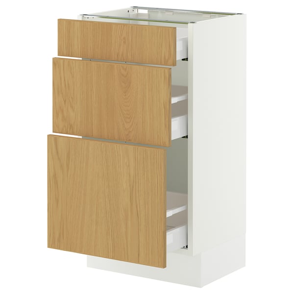 SEKTION / MAXIMERA Base cabinet with 3 drawers, white/Sinarp oak veneer, 46x37x76 cm