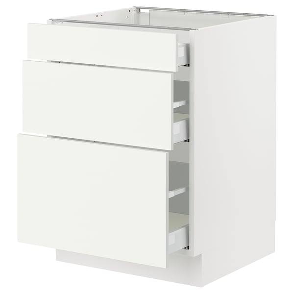 White SEKTION kitchen cabinet with multiple drawers.