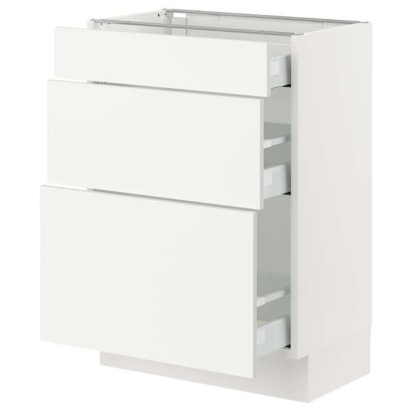 SEKTION white kitchen cabinet, sleek and modern design, three drawers with smooth steel runners.
