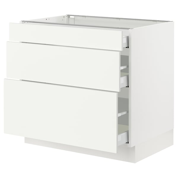 A white SEKTION kitchen cabinet with two drawers.