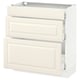A white SEKTION kitchen cabinet with three drawers, featuring a traditional design with bevelled edges.