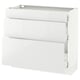 SEKTION white glossy kitchen cabinet with drawers and shelves.