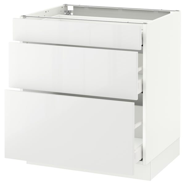 White SEKTION cabinet with glossy front, three drawers, rectangular shape, modern design.