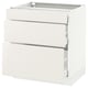 White SEKTION kitchen cabinet with three drawers and minimalist design.