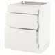 A white SEKTION base kitchen cabinet with three drawers. It has a sleek, modern design with smooth, handleless drawer fronts.