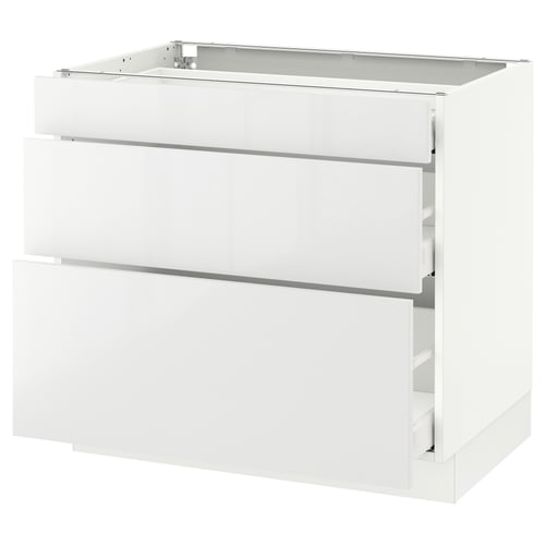 SEKTION white kitchen cabinet, glossy, 3 drawers, rectangular, modern design.