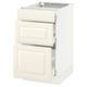 A white SEKTION kitchen cabinet with three off-white drawers featuring bevelled edges.