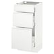 SEKTION white kitchen cabinet with three drawers.
