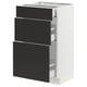 Displays a white SEKTION kitchen cabinet with black drawers. It has a modern design with three drawer fronts, each featuring a sleek, minimalist look.