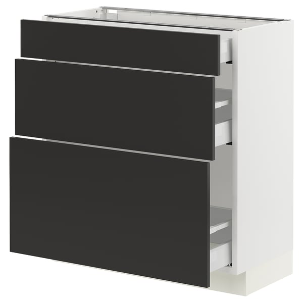 Modern kitchen unit named SEKTION in black with 3 drawers, sleek design.
