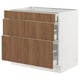 SEKTION kitchen unit in walnut finish, white frame, three drawers, modern design.