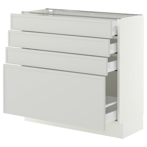 SEKTION / MAXIMERA Base cabinet with 4 drawers, white/Aspudden light grey, 91x37x76 cm