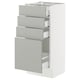 White SEKTION kitchen unit with grey drawers and cabinet.