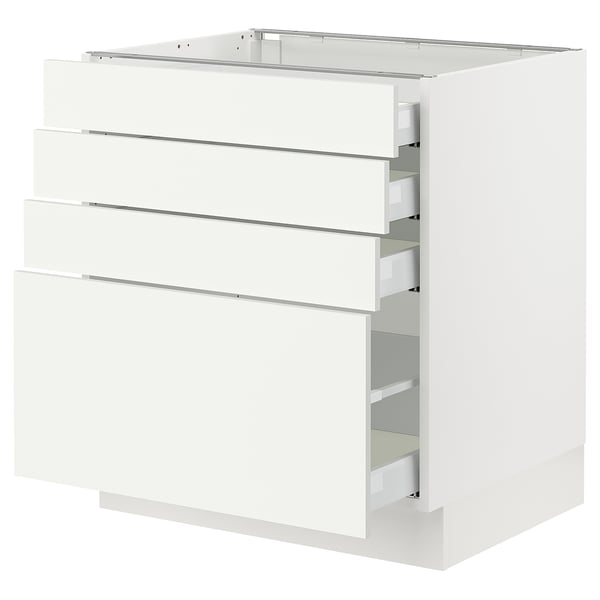 Ikea SEKTION kitchen base cabinet in white with 4 drawers, sleek modern design.