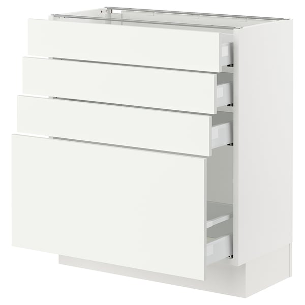 White SEKTION base cabinet with drawers, modern design.