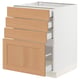 An ikea SEKTION kitchen cabinet with a white frame and wooden drawers. It has a modern design with four drawers in natural oak.