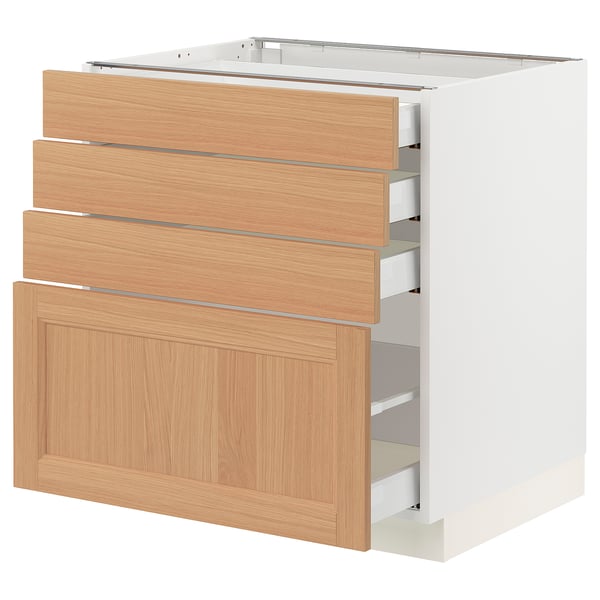 An ikea SEKTION kitchen cabinet with four wooden drawers in a light oak finish. The cabinet is rectangular with smooth, light-colored drawer fronts.