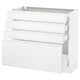 Modern white kitchen unit, sleek minimalist design with multiple pull-out drawers, durable fiberboard and particleboard construction.