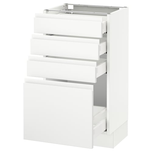 Ikea SEKTION white kitchen cabinet with four drawers, sleek minimalist design.
