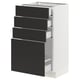 Modern kitchen cabinet in white with four black drawers, sleek and minimalist design.
