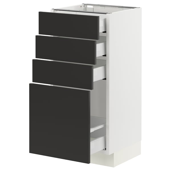 Modern SEKTION kitchen cabinet in white with four black drawers.