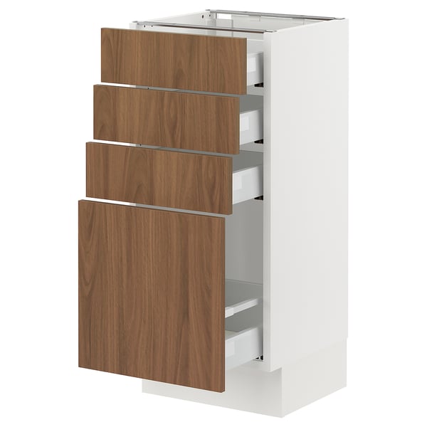 Modern IKEA SEKTION cabinet with 4 walnut drawers and smooth metal slides.