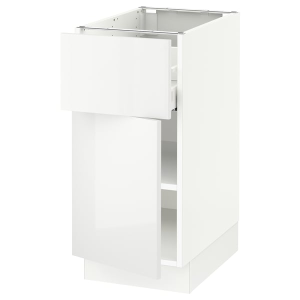 White high gloss kitchen cabinet, rectangular, modern, sleek design.