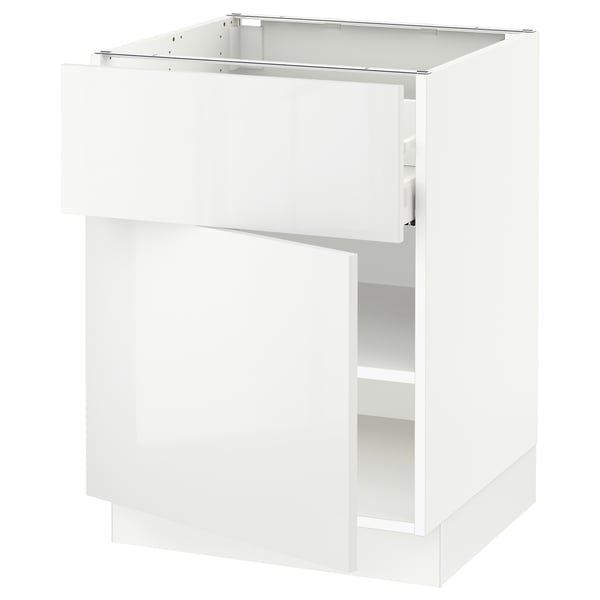 White, modern kitchen cabinet with high gloss finish. Adjustable shelves, sturdy frame, and door damper.
