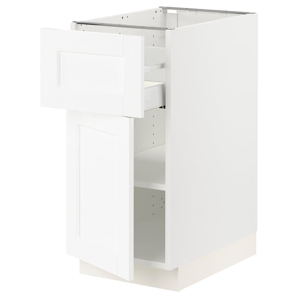 SEKTION white kitchen cabinet with drawers and shelves, sleek design.