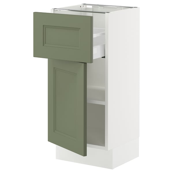 SEKTION white/grey-green cabinet with drawer and door, slim profile.
