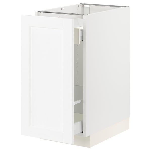 Ikea SEKTION white cabinet with door and top shelf.