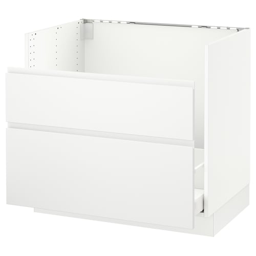 SEKTION kitchen unit in white, rectangular, modern design with drawer and shelves.